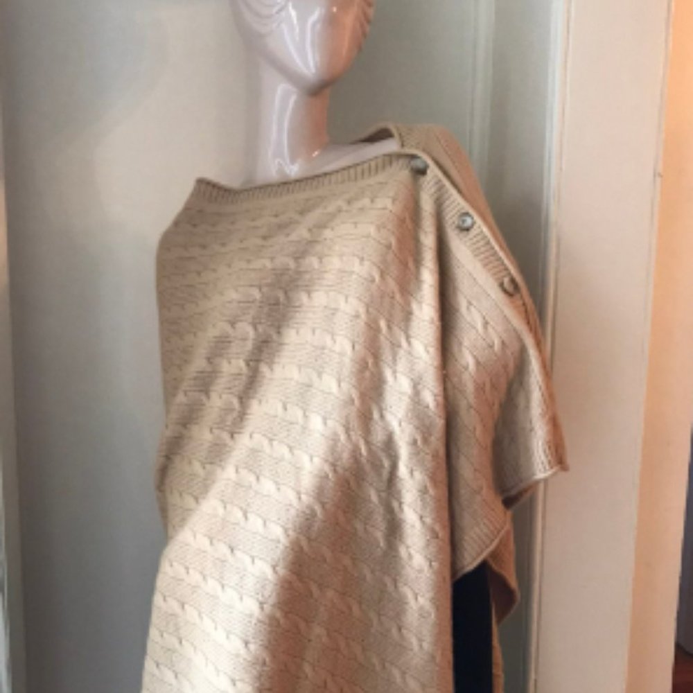 Vince Cream Cable-Knit Button Poncho Sweater